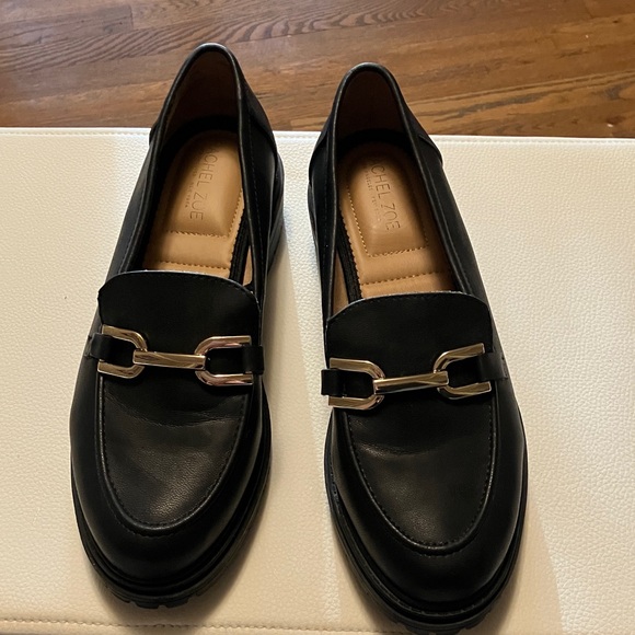 Rachel Zoe Black Loafers with Gold Accent - Picture 1 of 16